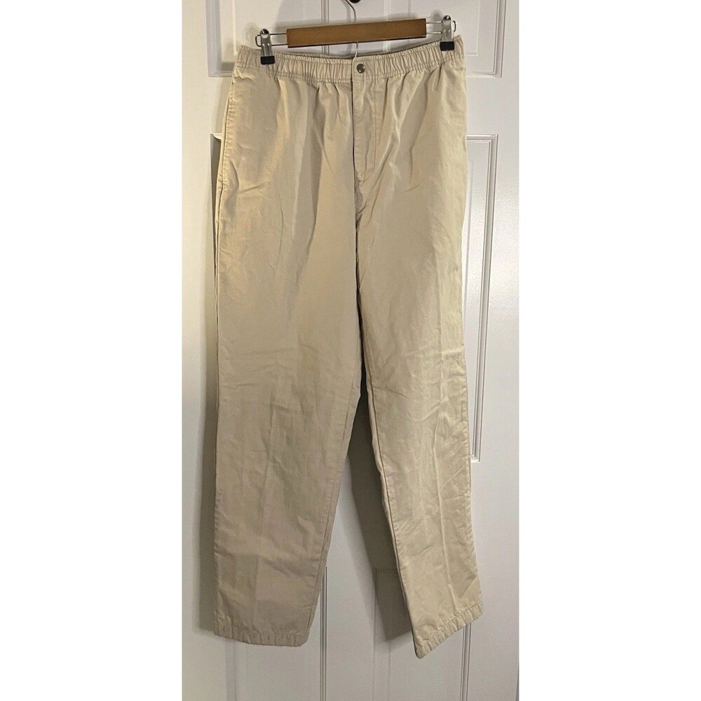 L.L.Bean Mens Flannel Lined Pants 100 %Cotton Plaid Outdoor Hiking Beige 32”